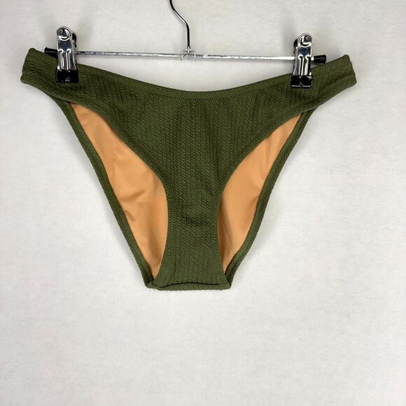 J.Crew Textured Curved Waist‎ Cheeky Bikini Bottom Dark Green Ladies Size S NEW - Picture 1 of 9